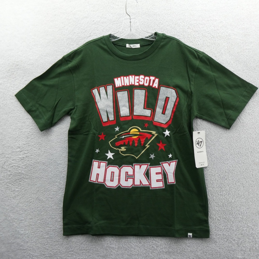 '47 Brand Shirt Women Small Minnesota Wild Hockey Green Glitter Oversized NHL